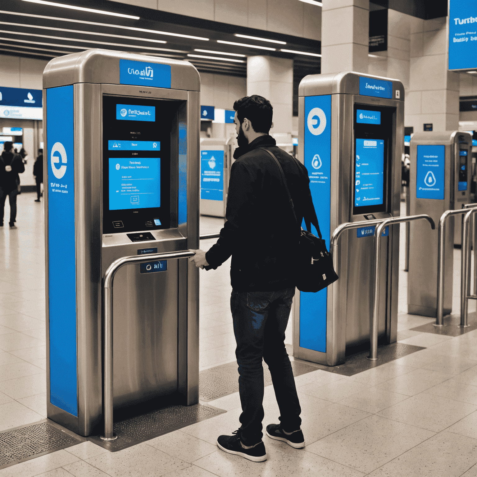 A person using a NOL card to enter the Dubai Metro station turnstile