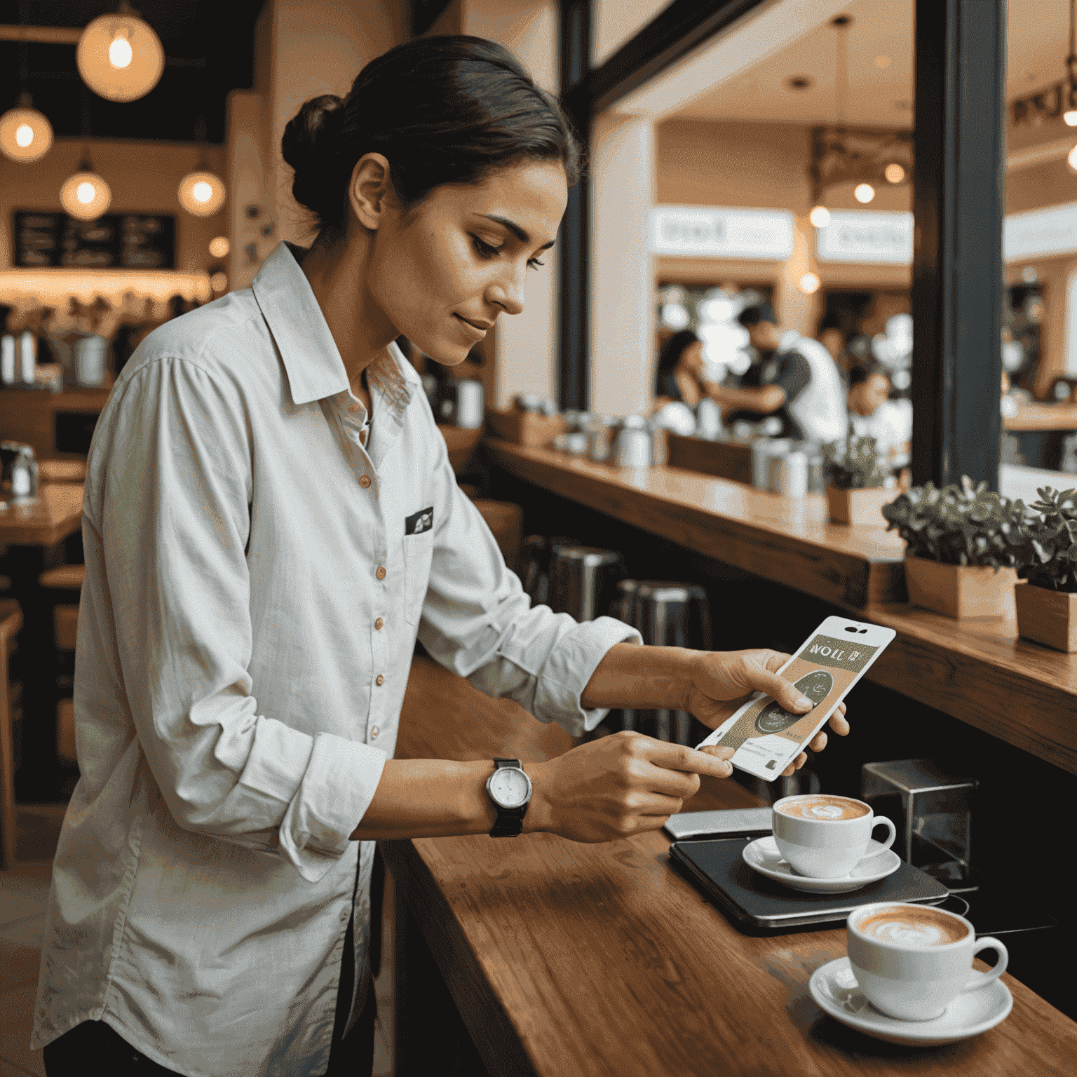 A person using their NOL card to receive a discount at a cafe in Dubai